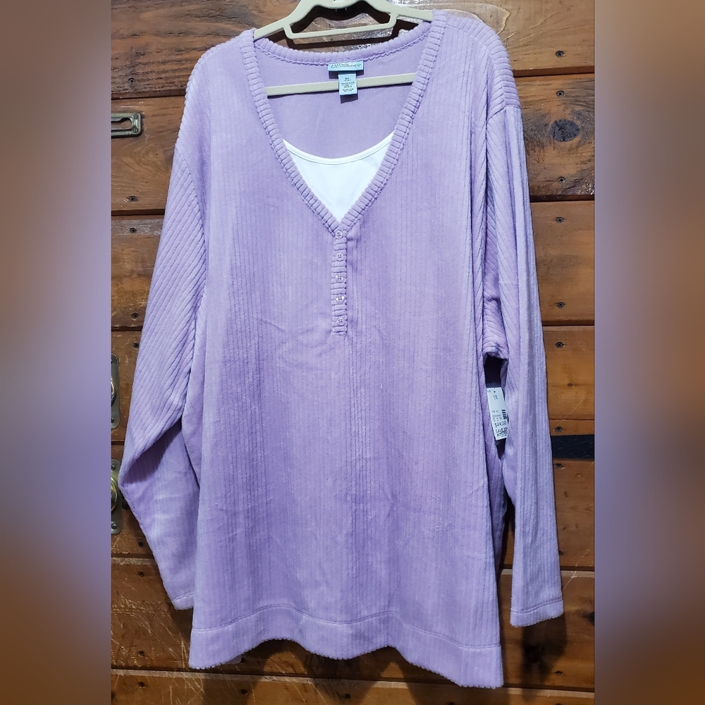 Lavender V-Neck Long Sleeve Fleece Top